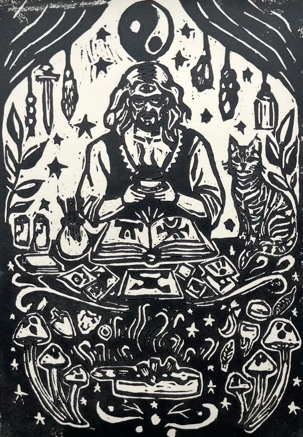 Shaman Lino print